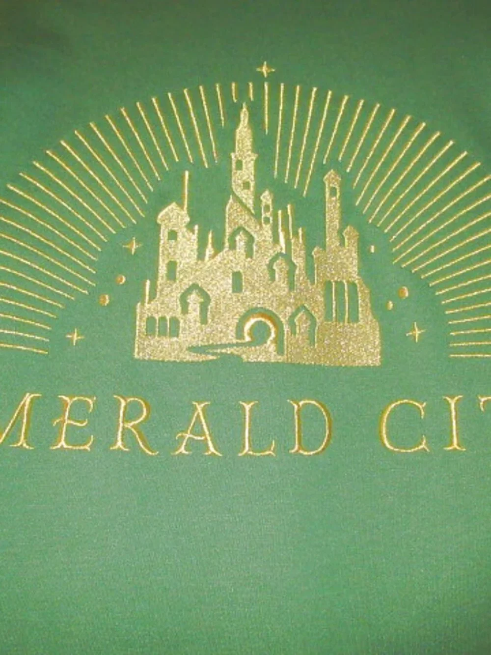 Wicked Emerald City Bomber Jacket Size M Glitter Embroidered Oversized Varsity - Picture 2 of 11
